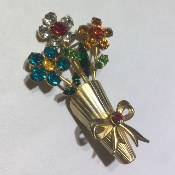 Vintage Jewelry Vintage Rhinestone Flower Bouquet Brooch Pin Poshmark